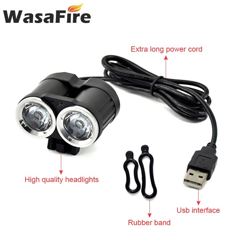 Wasafire 2x T6 Led Fiets Front Light 2000lm Usb Oplaadbare Fiets