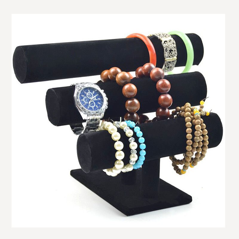 Zwart Fluwelen Armband Houder Met Drie Tier Rack H Grandado