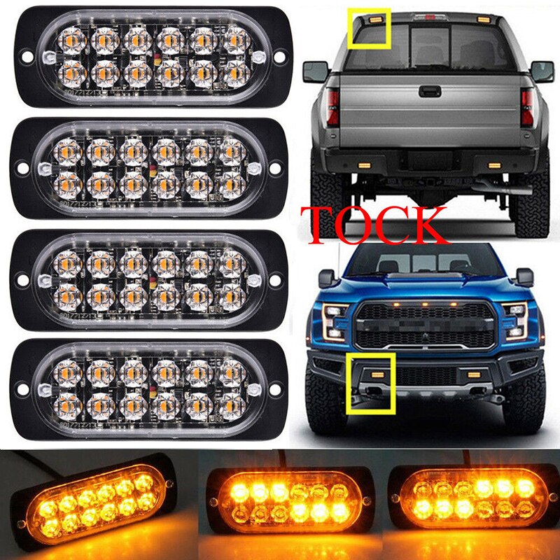 2 Stuks 12 Led Amber Flash Knipperende Herstel Strobe Auto Emergency