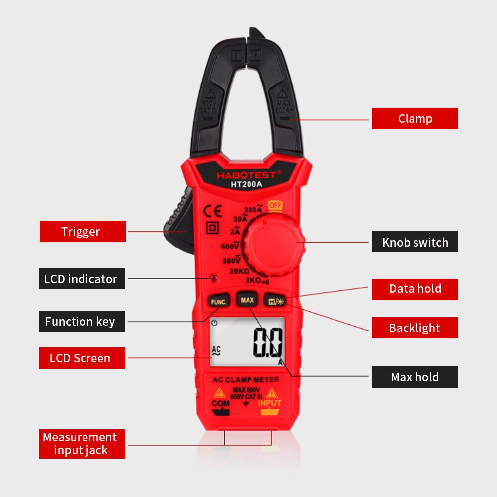 HT200A Mini AC Digital Klemme Meter True RMS Auto Grandado
