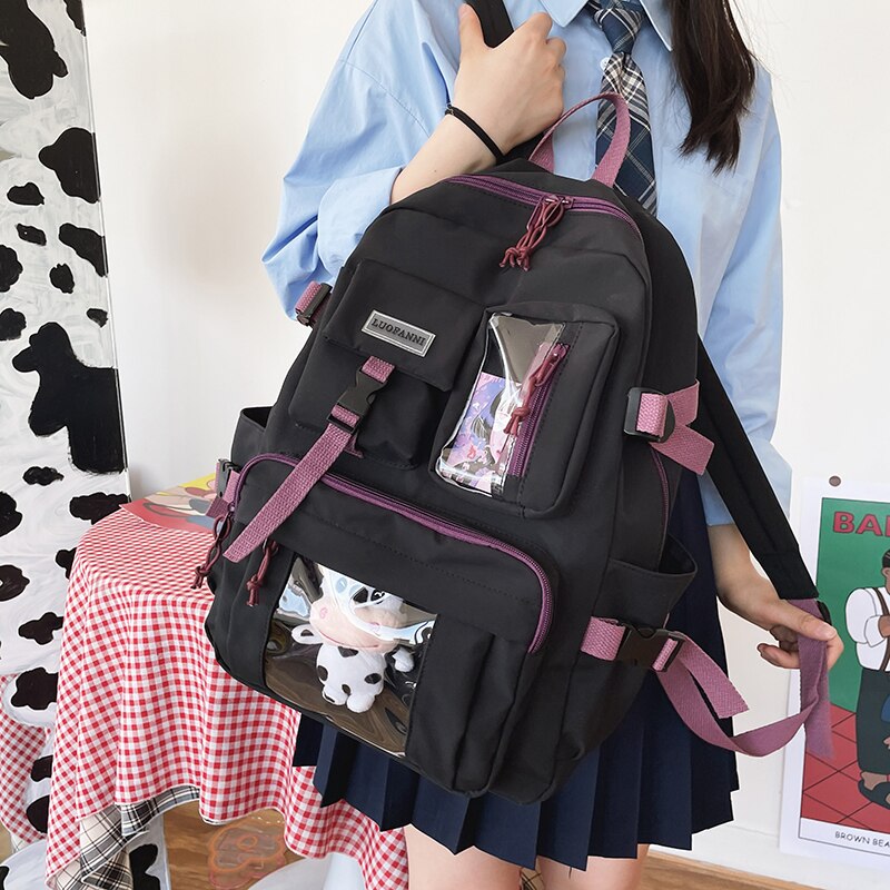 Mochila Kawaii De Nailon Con M Ltiples Bolsillos Para Mujer Bolso