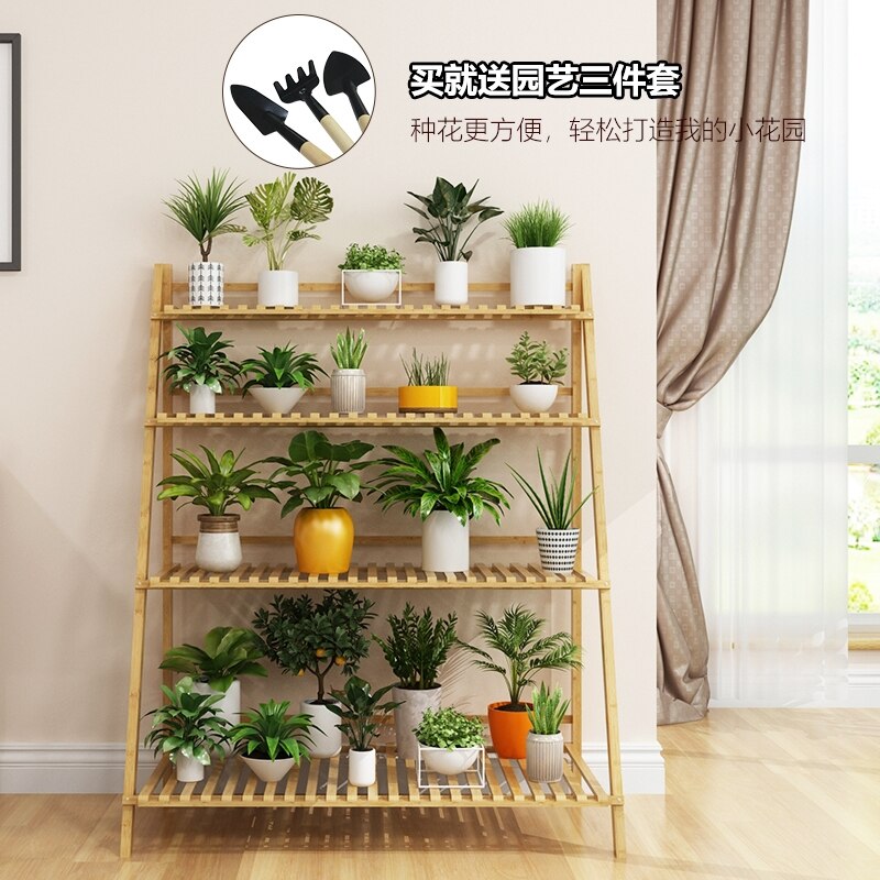 Bamboo Flower Shelf Multi Storey Indoor Special Balcony Decoration