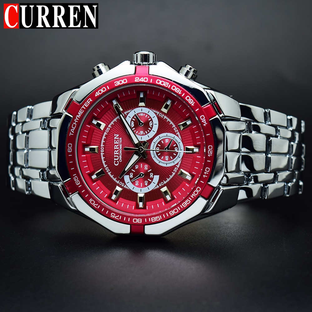 Curren Montre Pour Hommes Cadran Rouge En Acier Inoxydable R Sistant