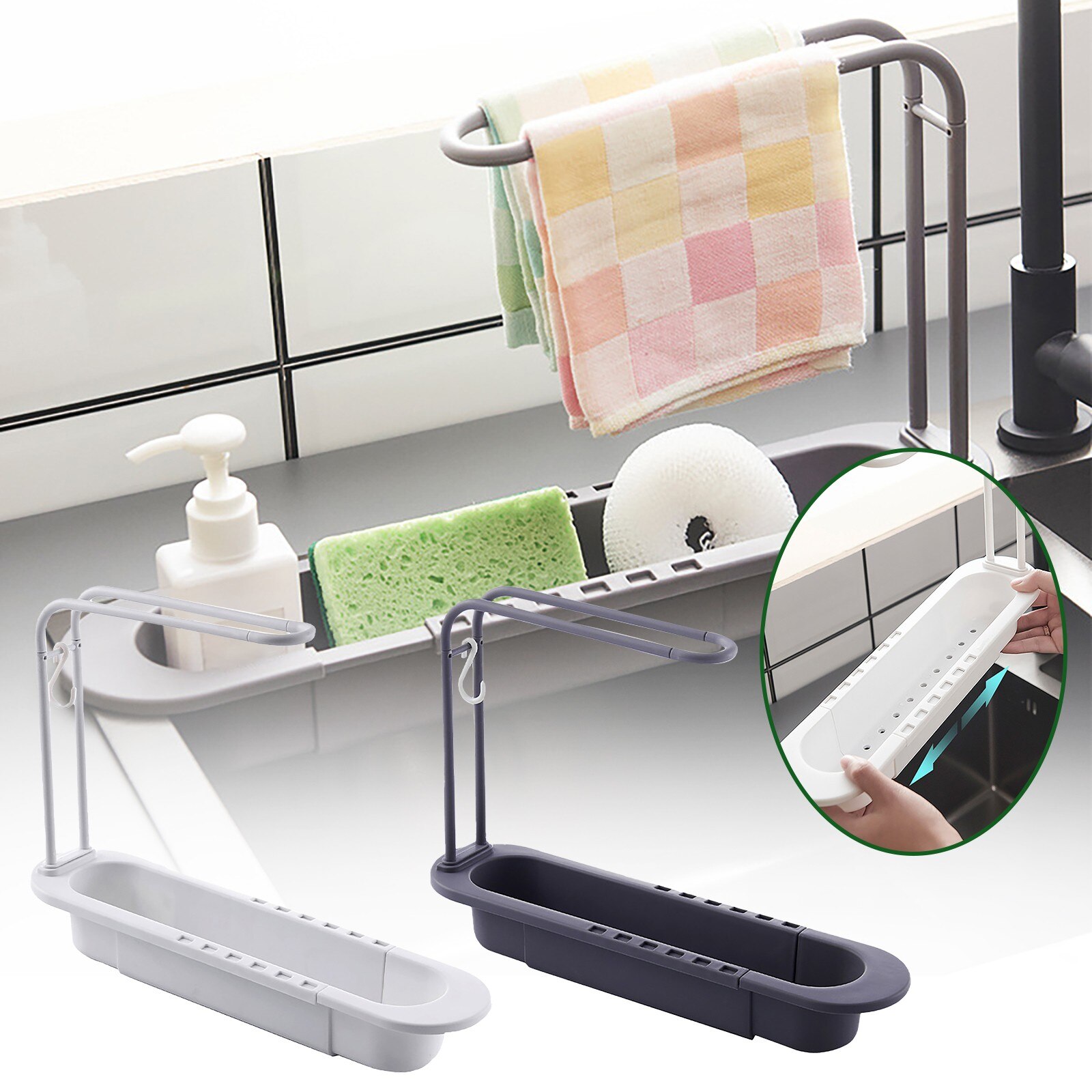 Telescopic Sink Shelf Kitchen Sinks Organizer Soap Grandado