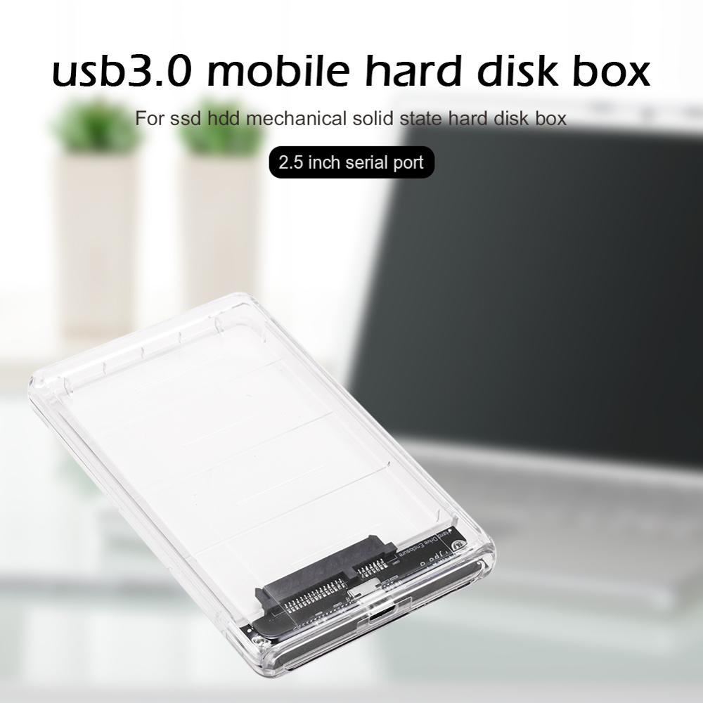 Şeffaf 2 5 inç USB 3 0 SATA HD kutusu SSD sabit Disk sürücüsü harici