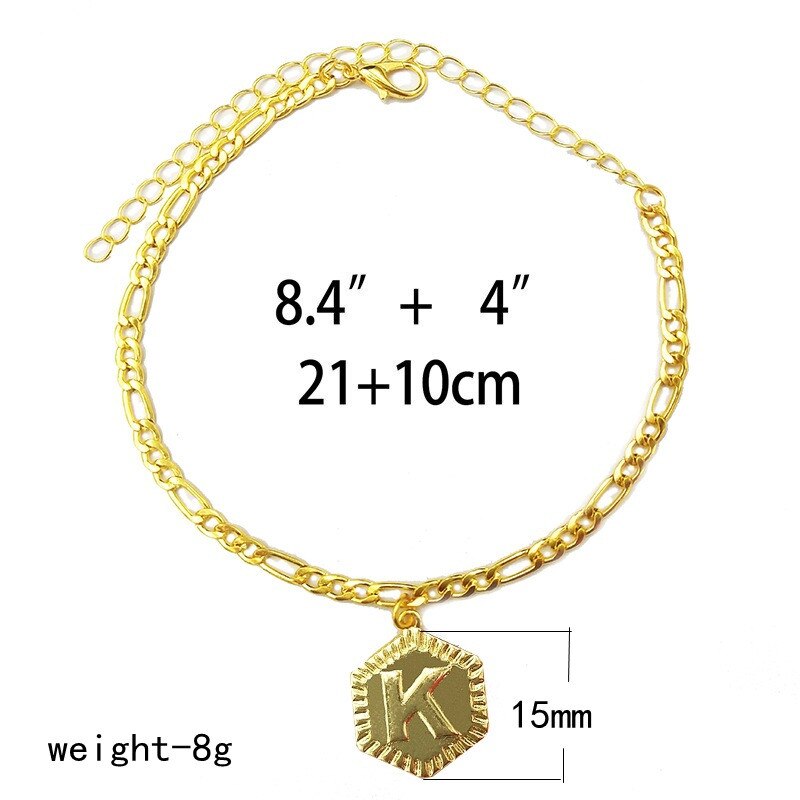 Hexagon A Z Letter Initial Anklets For Women Girl Stainless Steel Foot