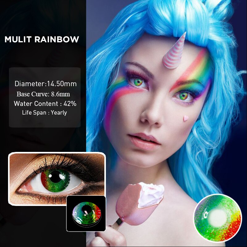 2pcs Pair Cosplay Color Contact Lenses Rainbow Series Eye Contact Lens