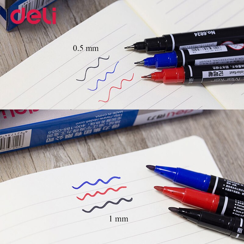 Deli 6824 3 Kleuren Dual Tip Marker Pen Sneldrogen Grandado