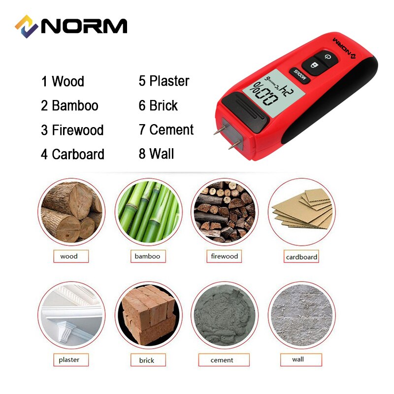 Norm Portable Digital Wood Moisture Meter Two Pins Humidity Tester