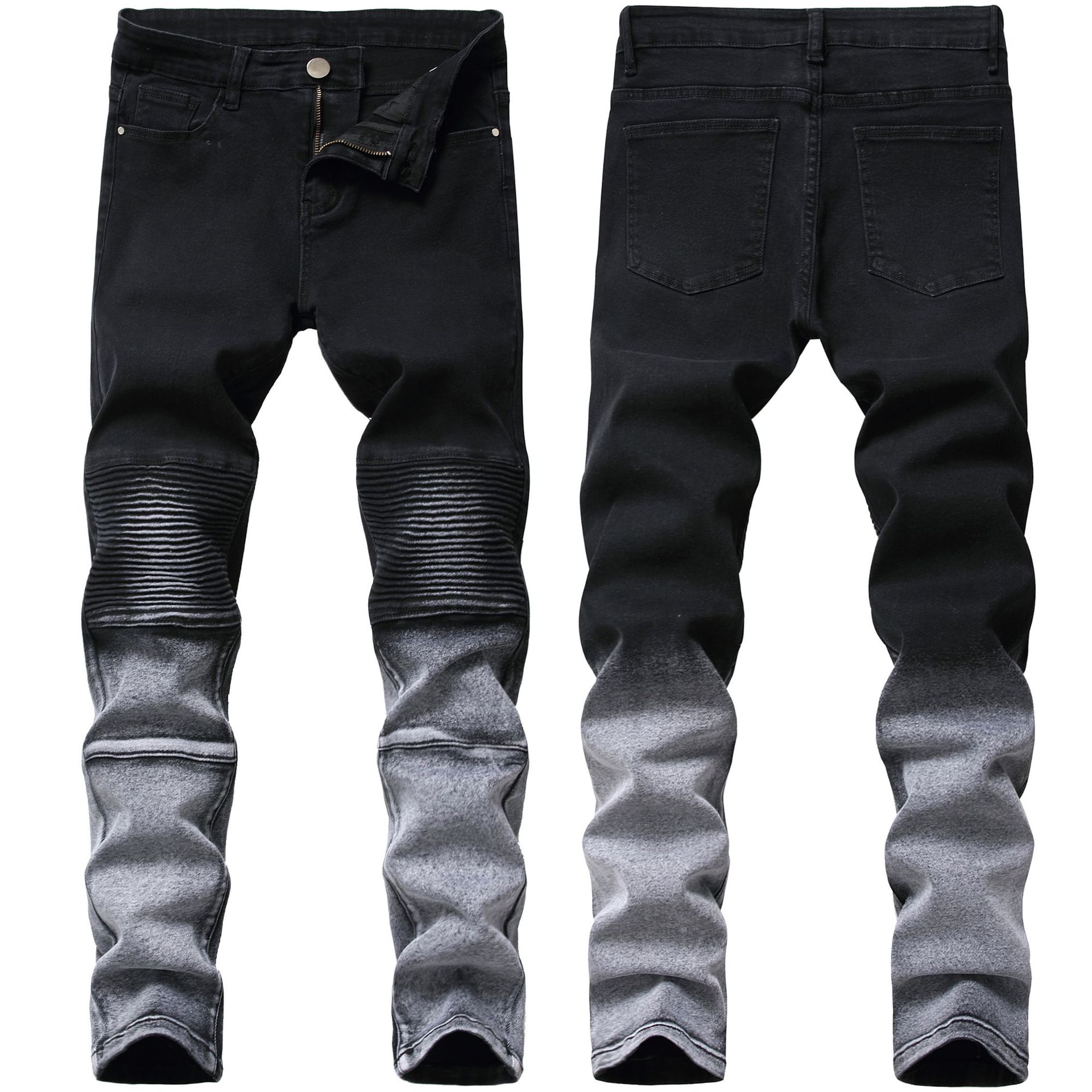 Geplooide Motorfiets Jeans Broek Mannen Stretch Sl Grandado