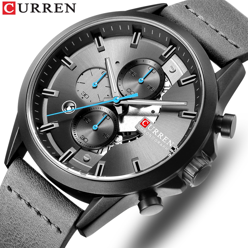 Mannen Sport Horloge Met Chronograaf Curren Ledere Grandado