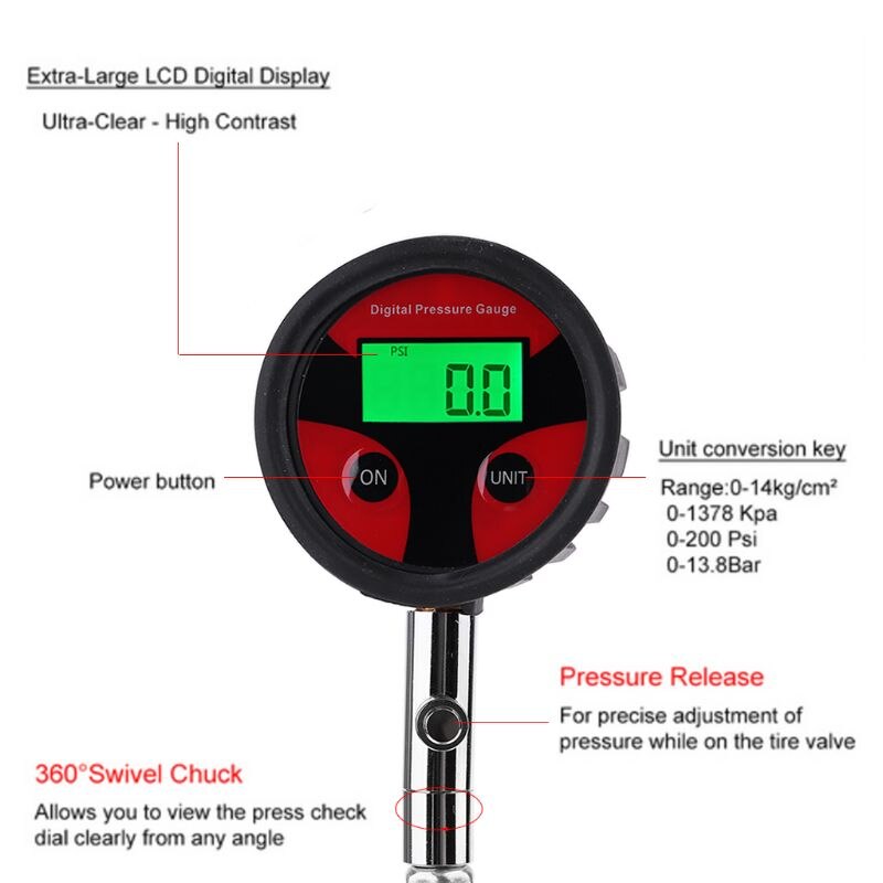 Lcd Digitale Bandenspanning Gauge Psi Hoge Nau Grandado