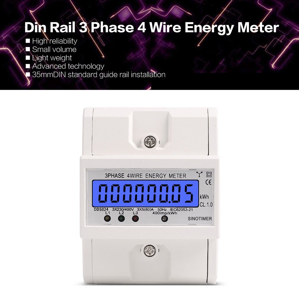 Din Rail 3 Phase 4 Wire Electronic Watt Power Consumption Energy Meter