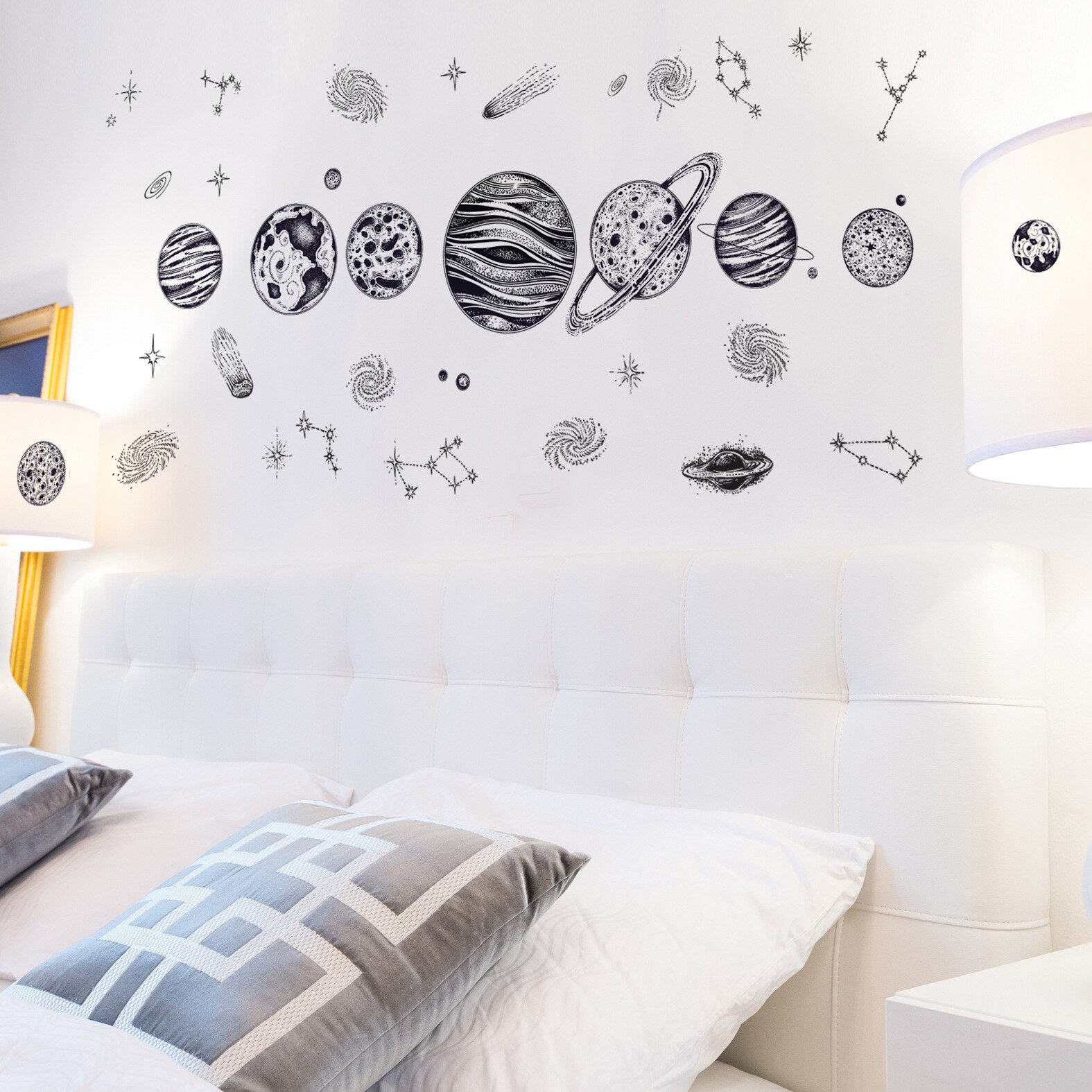 Pegatina de pared con dibujos animados de galaxia y Planeta cósmico