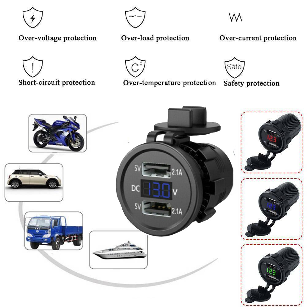 Dual Usb A Led Voltmeter Auto Charger Adapter S Grandado