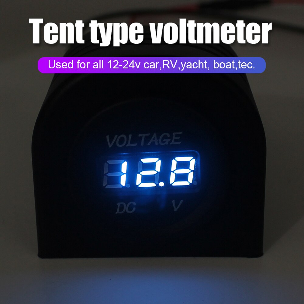 12V 24V Auto Voltmeter 3 Kleuren Licht Led Digitale Display Tent Vorm