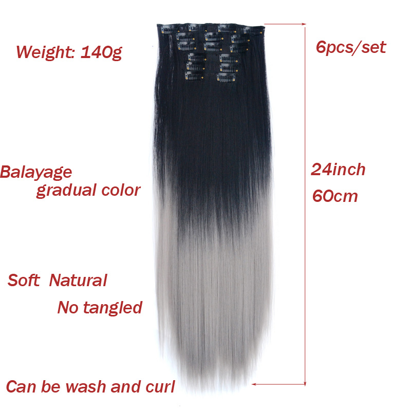 Jeedou Clip In Hair Extensions 6 Stks Set Steil Ha Grandado