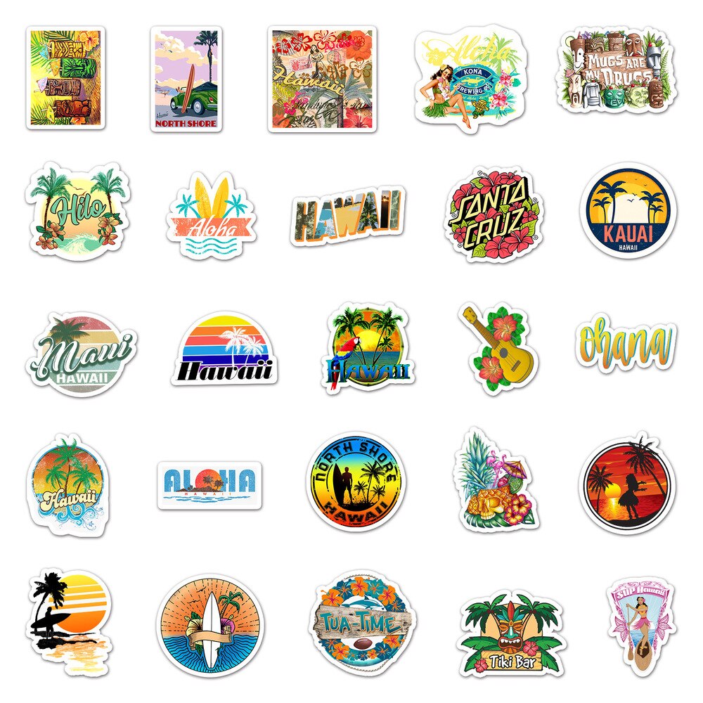 10 50Pcs Outdoor Hawaii Surfen Stickers Zomer Trop Grandado