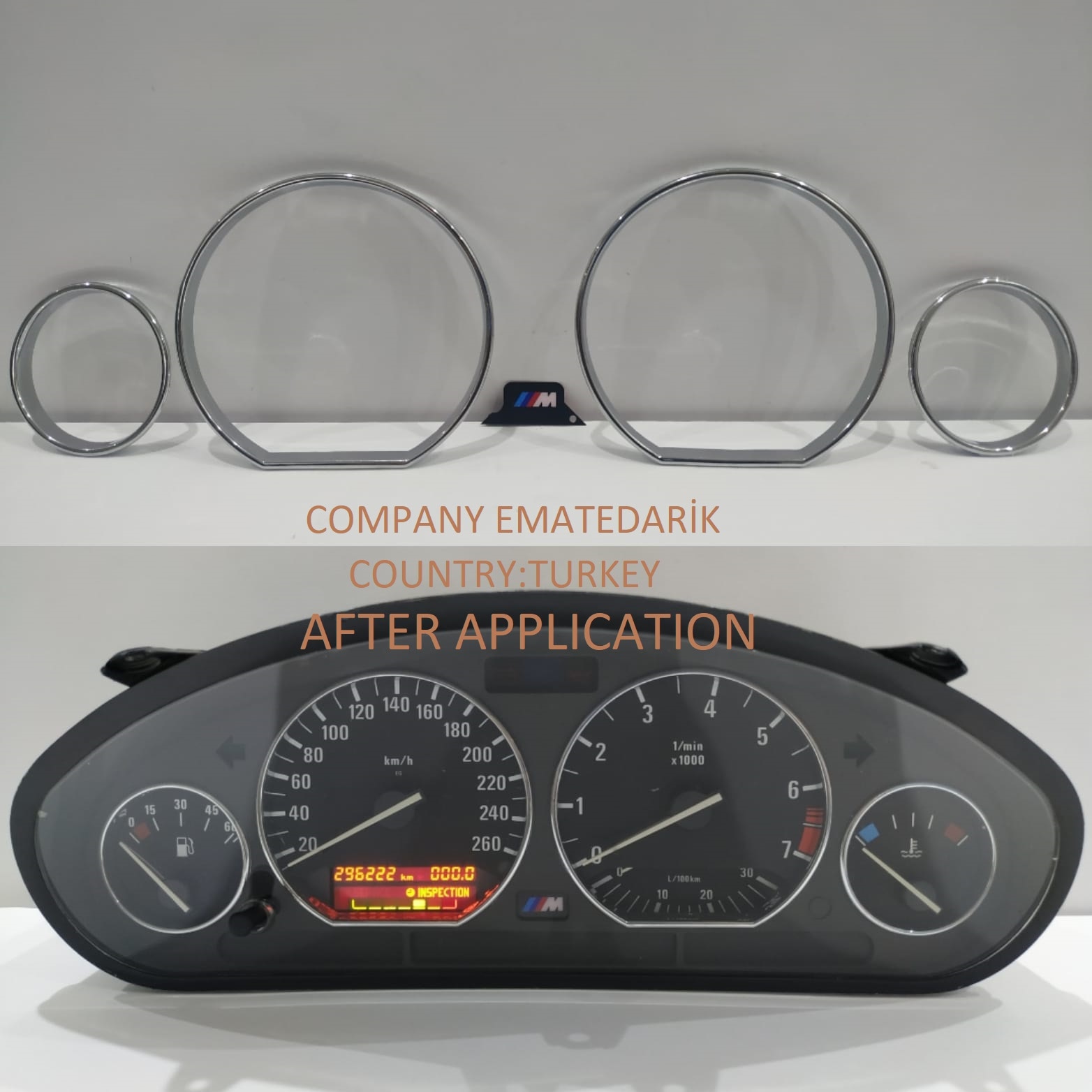 BMW E36 Z3 M Logo Chrome Gauge Dash Dial Rings Bezel Trim Speedometer