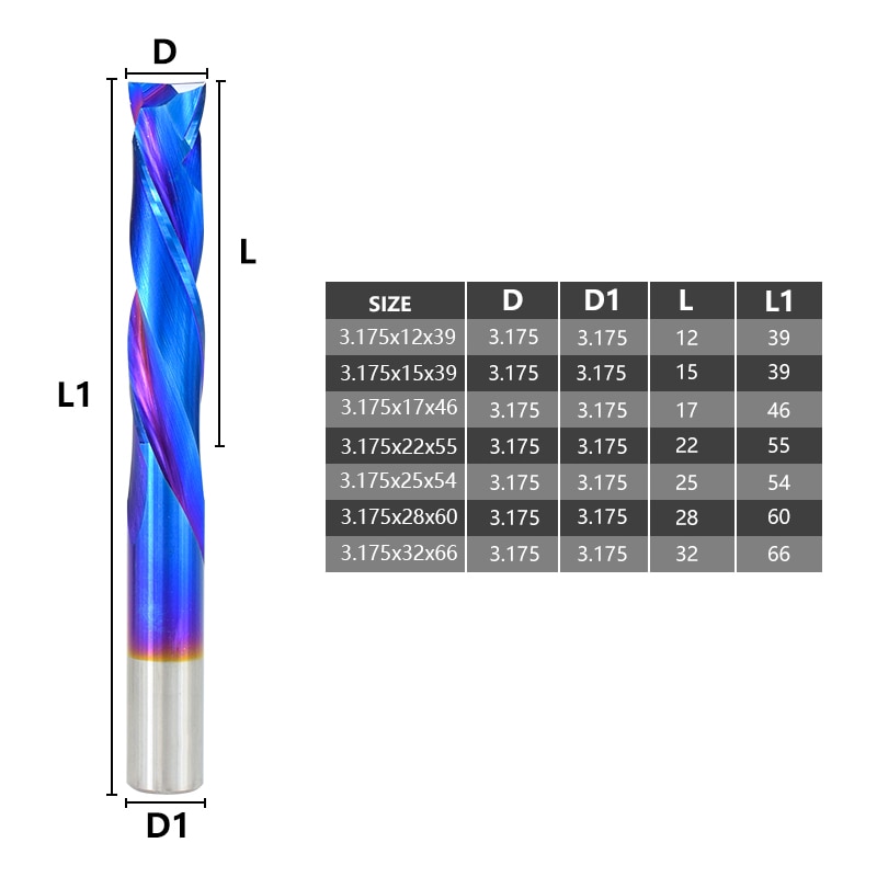 Up Down Cutter 2 Flute End Mill Nano Blue Coating Grandado