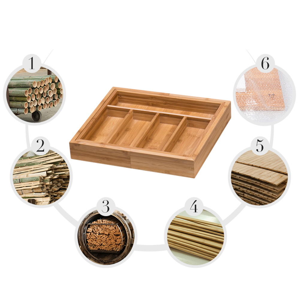 Expandable Bamboo Cutlery Drawer Partitioned Drawe Grandado