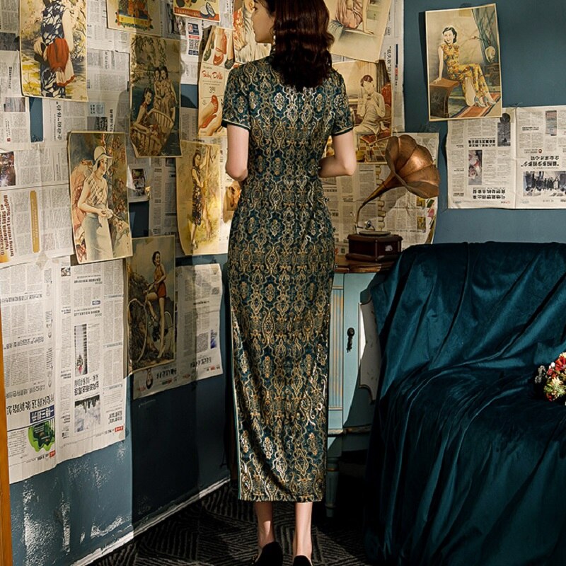 Lente Zomer Jurk Vrouwen Zijden Cheongsam Avond Pa Grandado