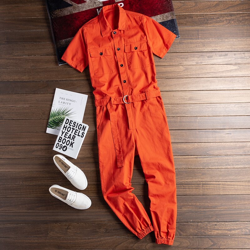 Zyyong Zomer Mannen Oranje Korte Mouwen Jumpsuit H Grandado