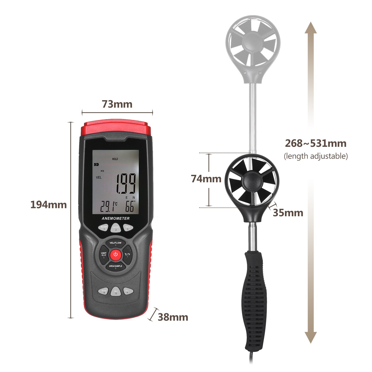 Handheld Professionele Digitale Anemometer Multifu Grandado