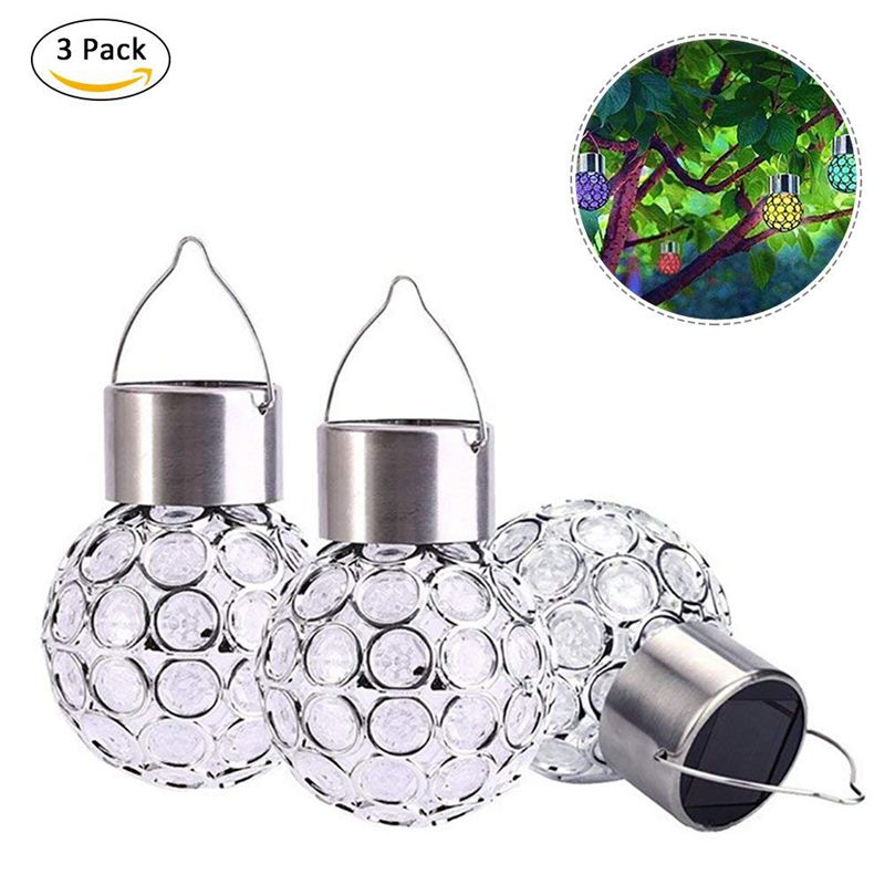 3 Pcs LED Solar Power Glas Bal Crystal Opknoping Grandado