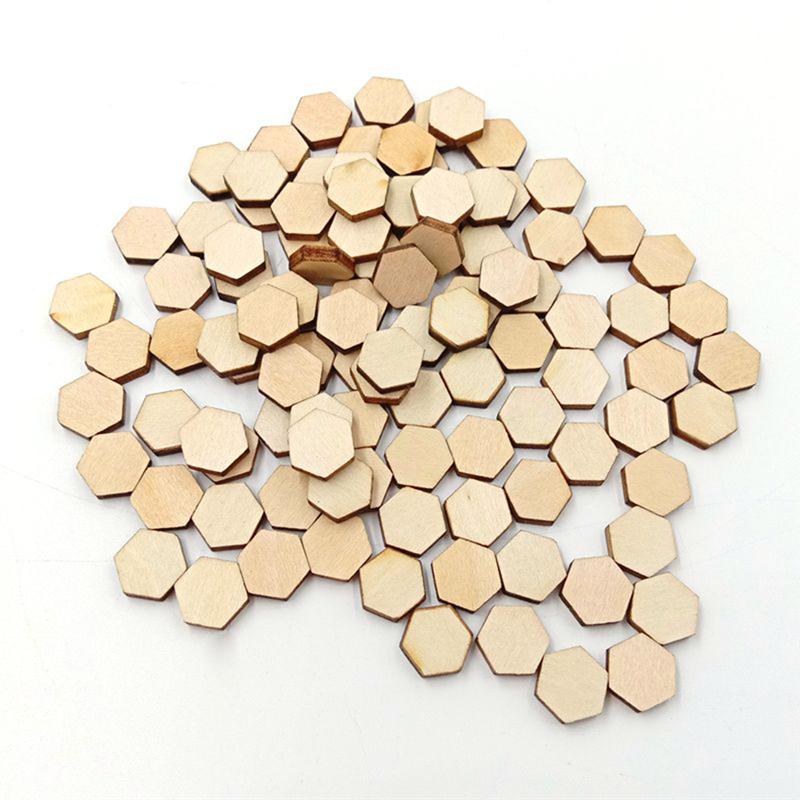 100 Pcs Houten Stukken Zeshoekige Stukken Ornament Grandado