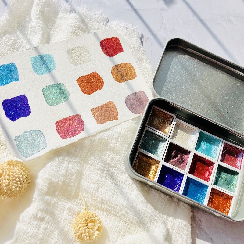 Handmade 12Color Glitter Water Color Set Acuarelas Grandado