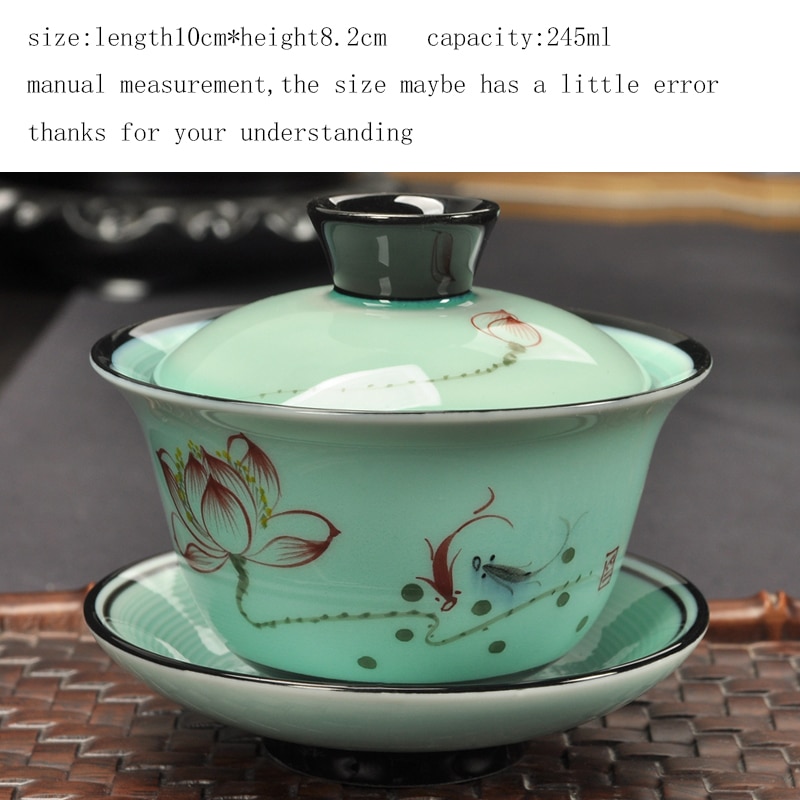 Ml Vintage Gaiwan Seramik Porselen El Boyal Lotus Desen Ay Kapakl