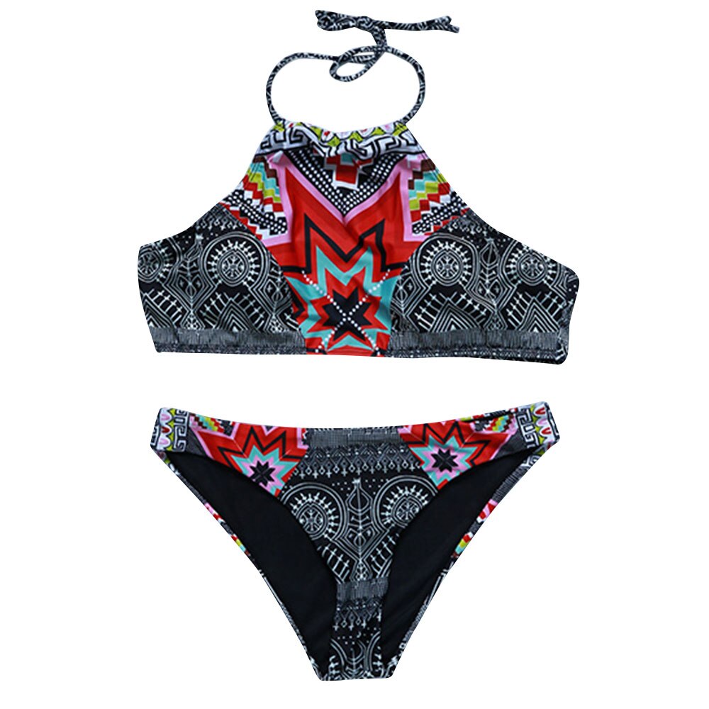 Halter Hoge Hals Geometrische Print Boho Bikini Se Grandado