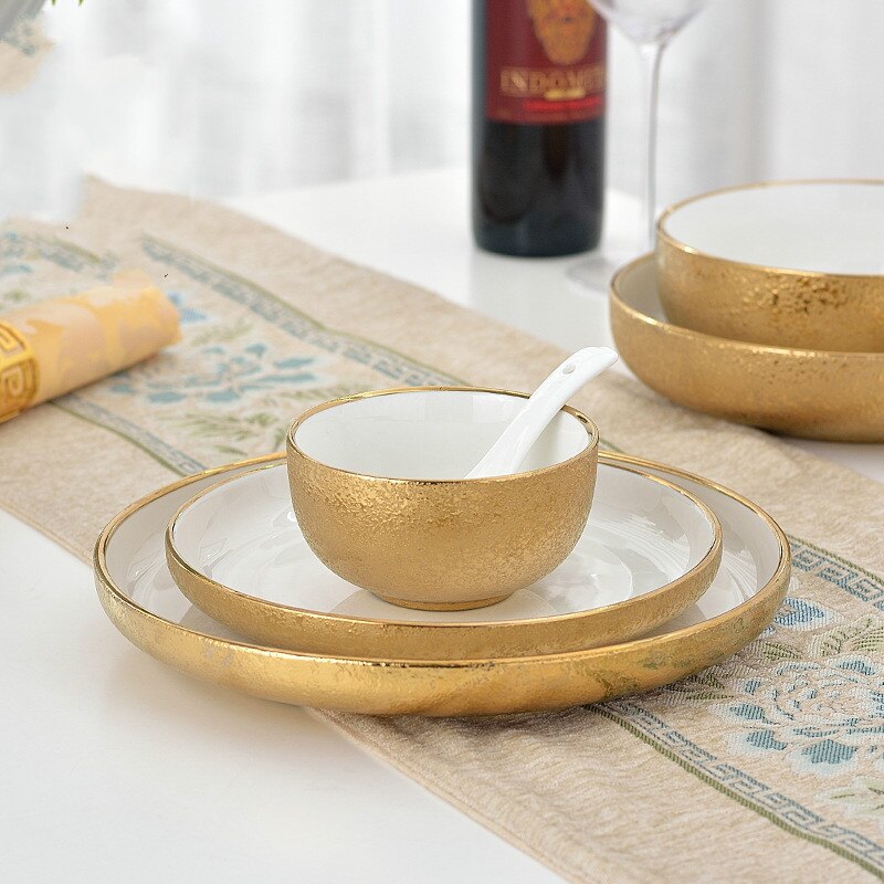 Bone China Goud Keramische Servies Diner Platen Matte Heldere