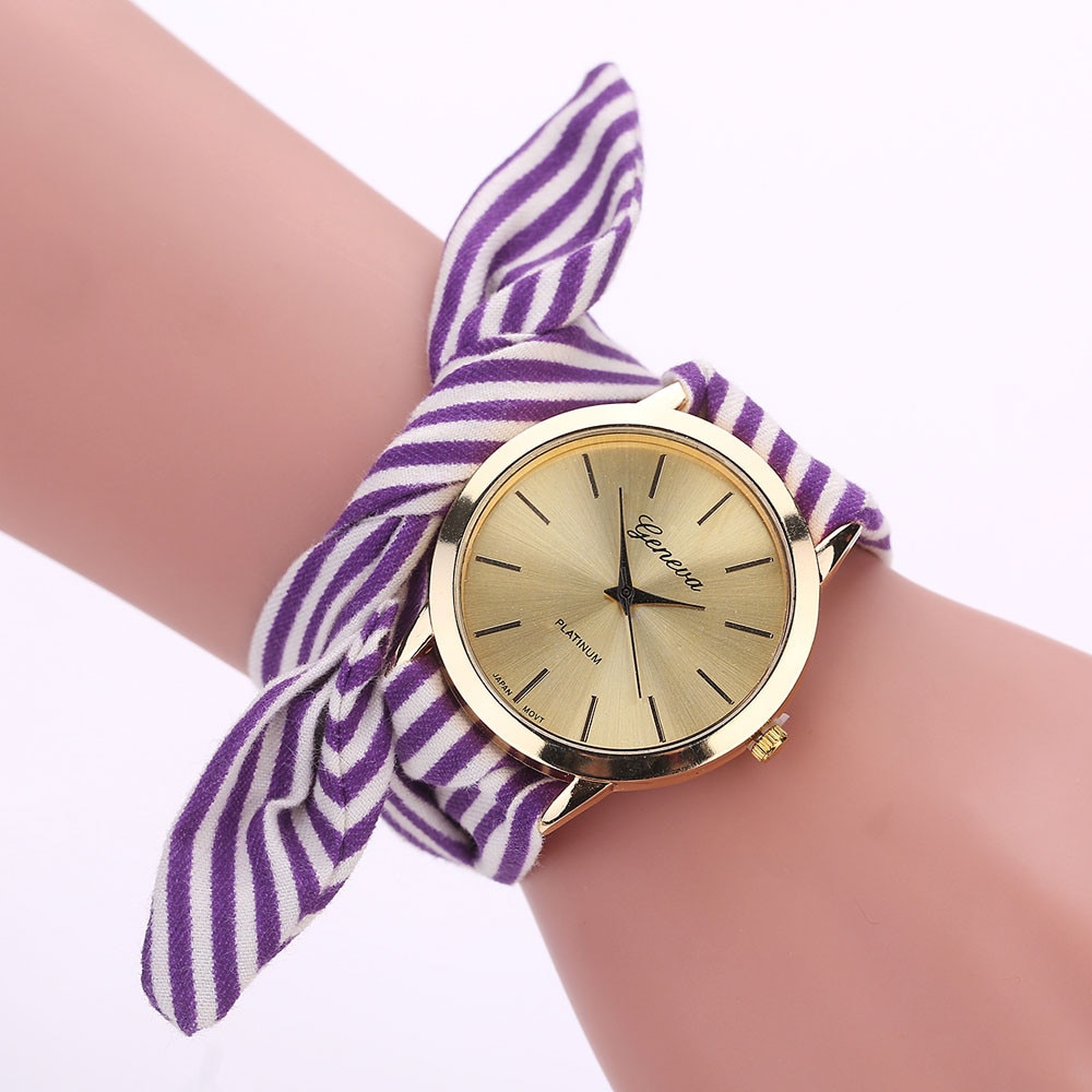 Vrouwen Horloge Streep Bloemen Doek Man Vrouw Quar Vicedeal