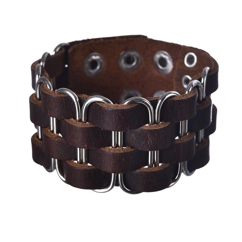 Jiayiqi Vintage Brede Leren Armband Voor Mannen Punk Hiphop Rock