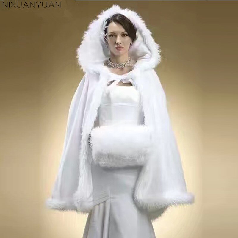 Nixuanyuan Hooded Bridal Cape Ivoor Lange Wedding Grandado