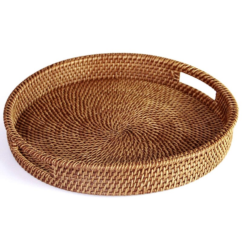 Rattan tepsi saplı el dokuma çok amaçlı hasır tepsi dayanıklı Rattan