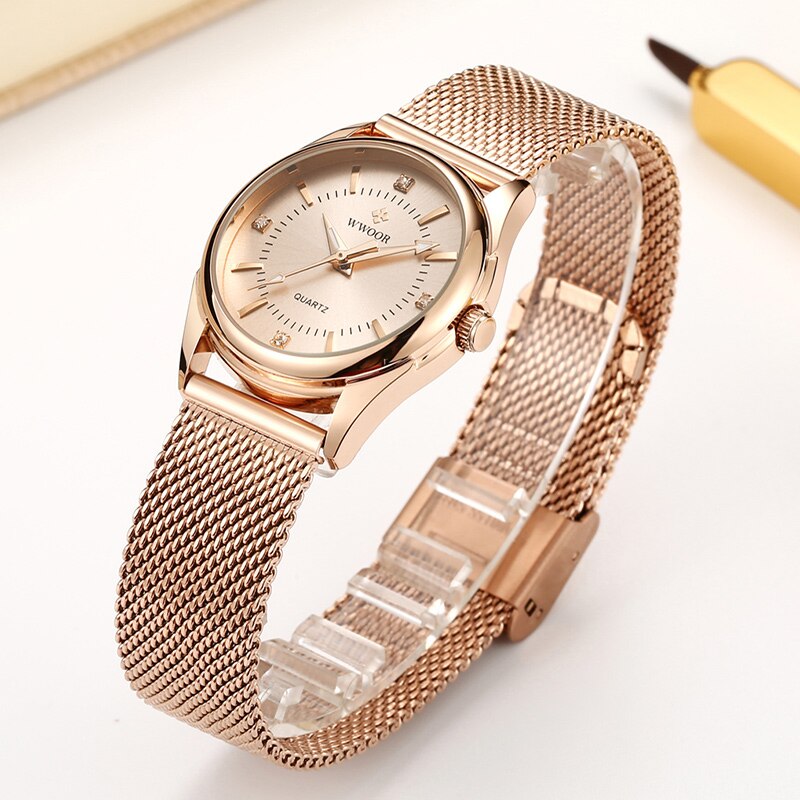 Wwoor Brand Dames Horloges Luxe Diamant Rose Goud Vicedeal