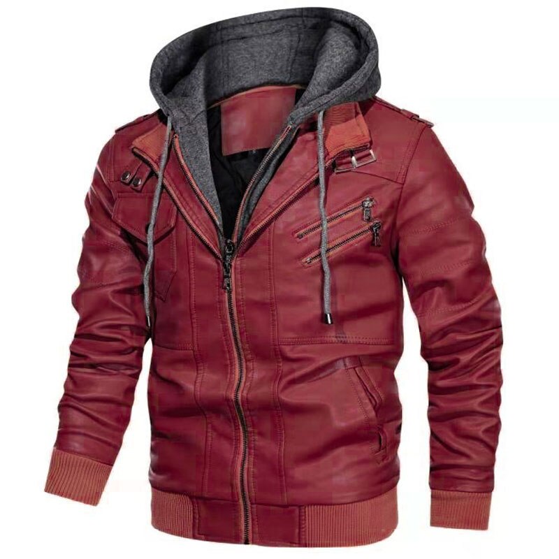 Motorcycle Leather Jacket Men Autumn Winter Leathe Grandado