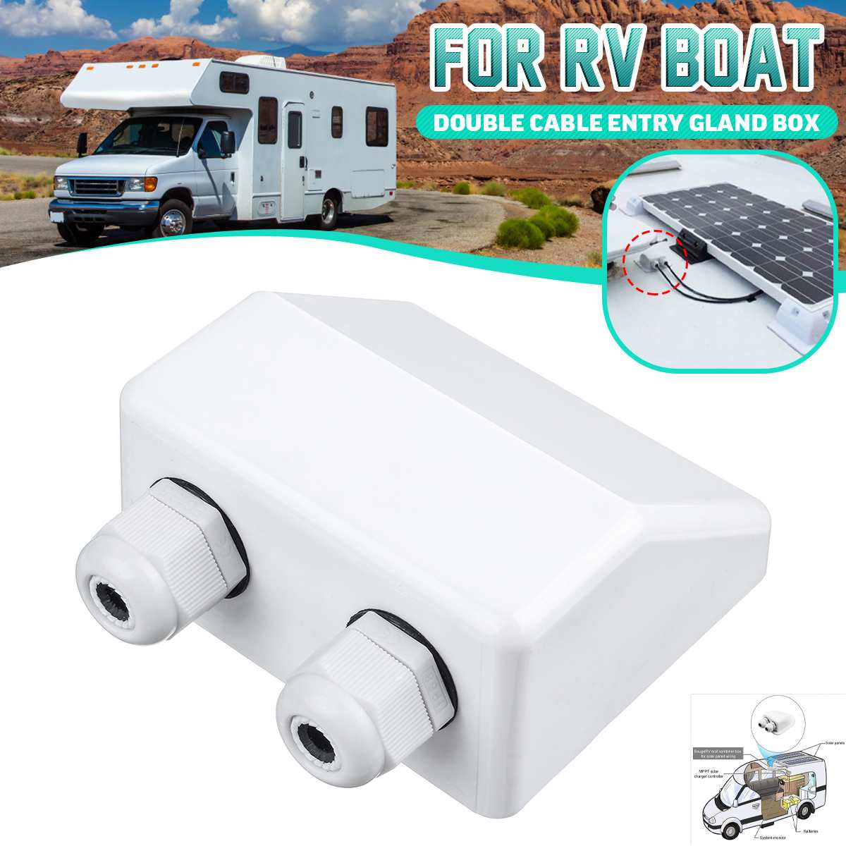 Motorhome Double Wire Entry Gland Box Solar Panel Roof Wire Entry Gland Box Cable Dual Hole RV