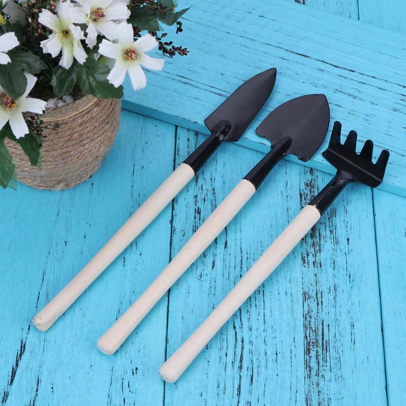 Fatcool 3Pcs Mini Schop Hark Tuin Plant Gereedschap Set Met Houten