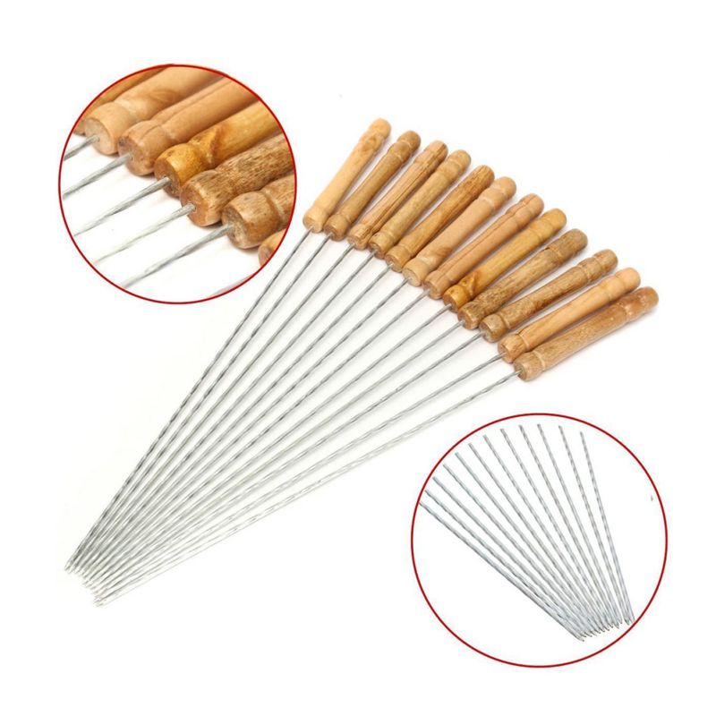 12 Stuks Platte Barbecue Stickwith Houten Handvat Grandado