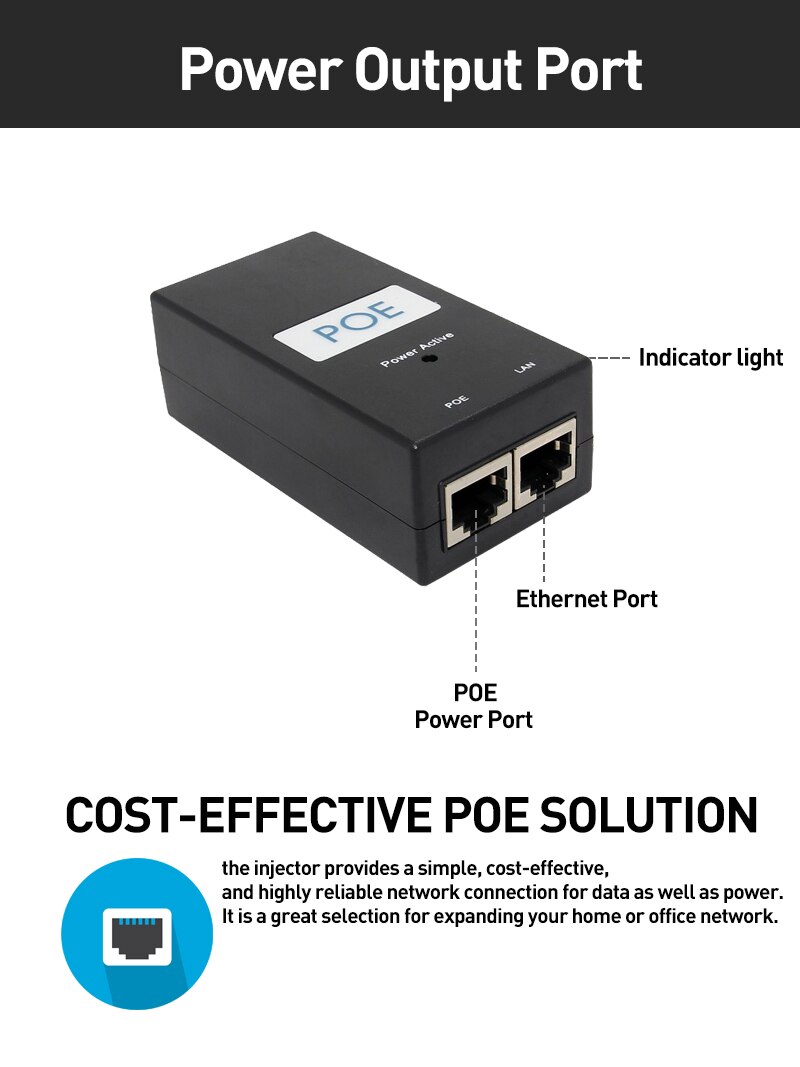 POE Injeccor POE Adapter DC 48V1A Netzteil 10 100Mbps Eingang 100 V