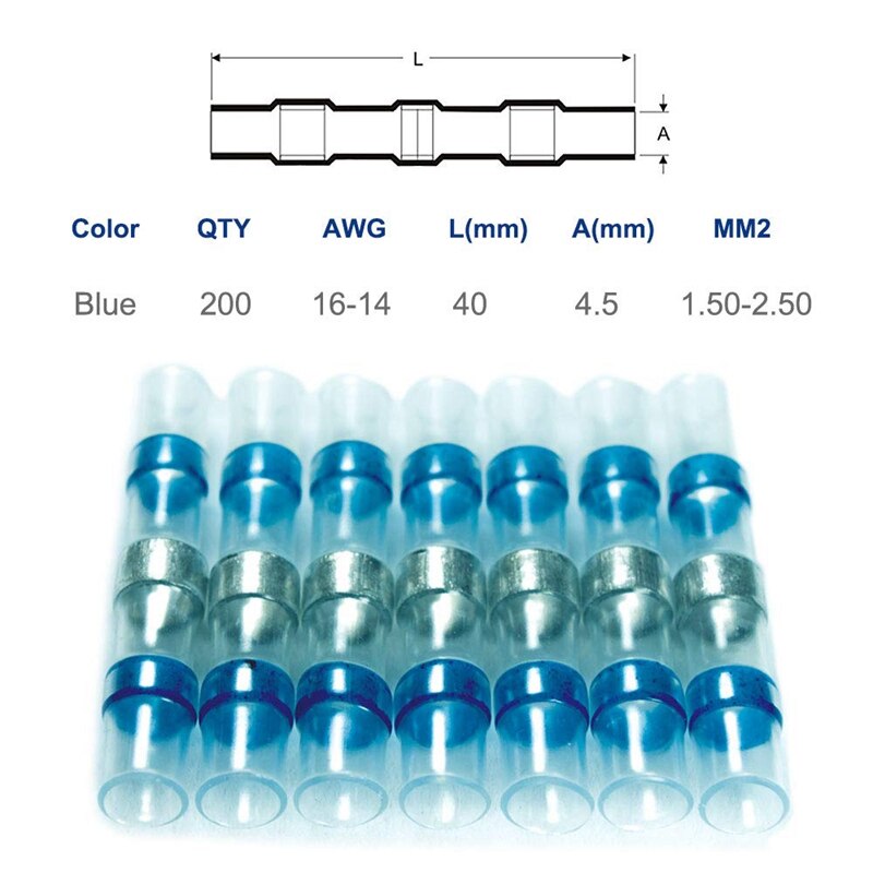 Conectores Azuis Do Fio Do Selo Da Solda De 200 Pces 16 14 Awg
