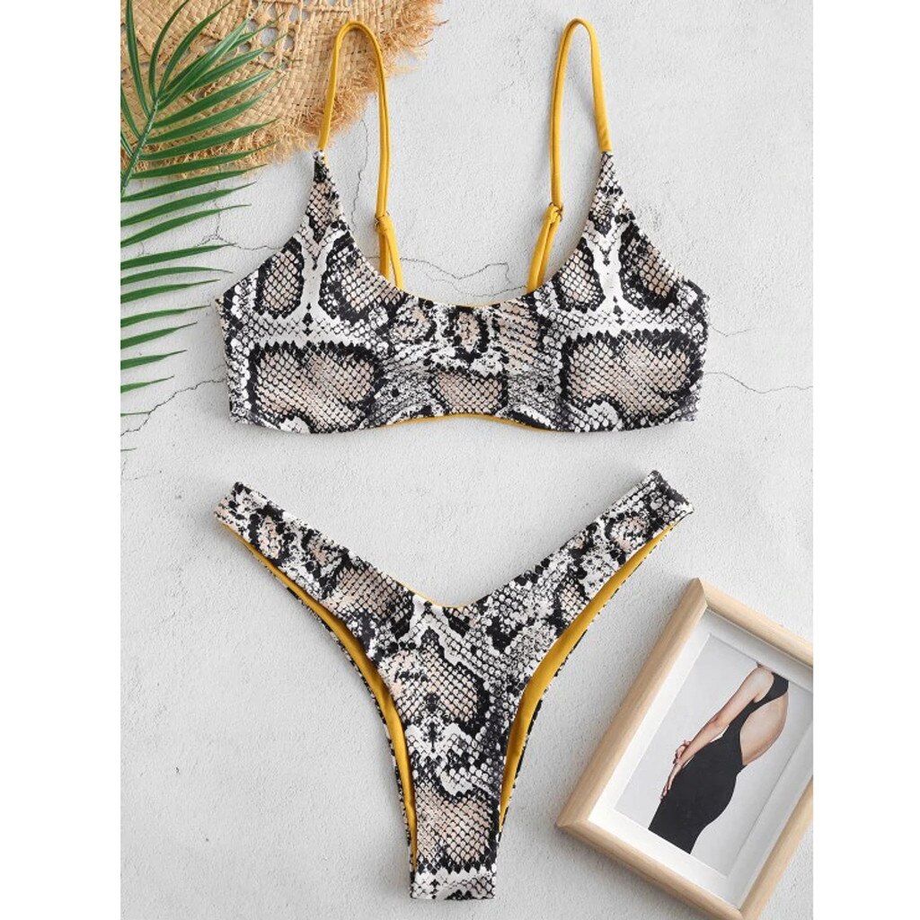 Sexy Badpak Vrouwen Snake Skin Print Push Up Grandado