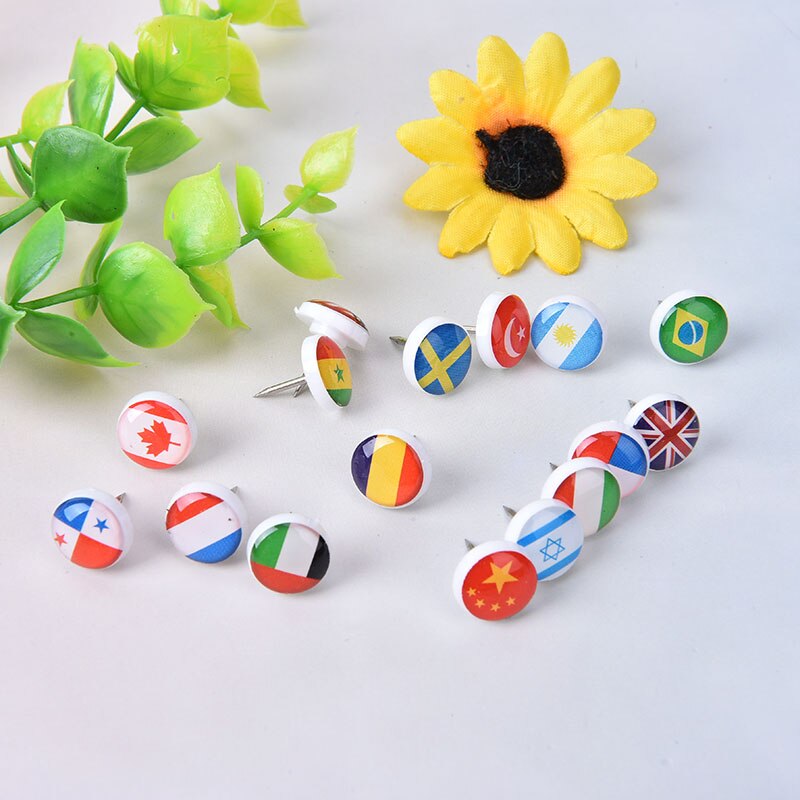 Mix Color 16pcs Box Map Tacks National Flag Glue Push Pins Office