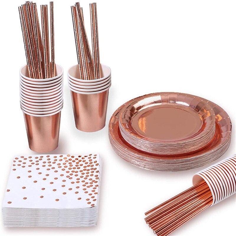 146 Stuks Set Rose Gold Party Wegwerp Servies Part Grandado