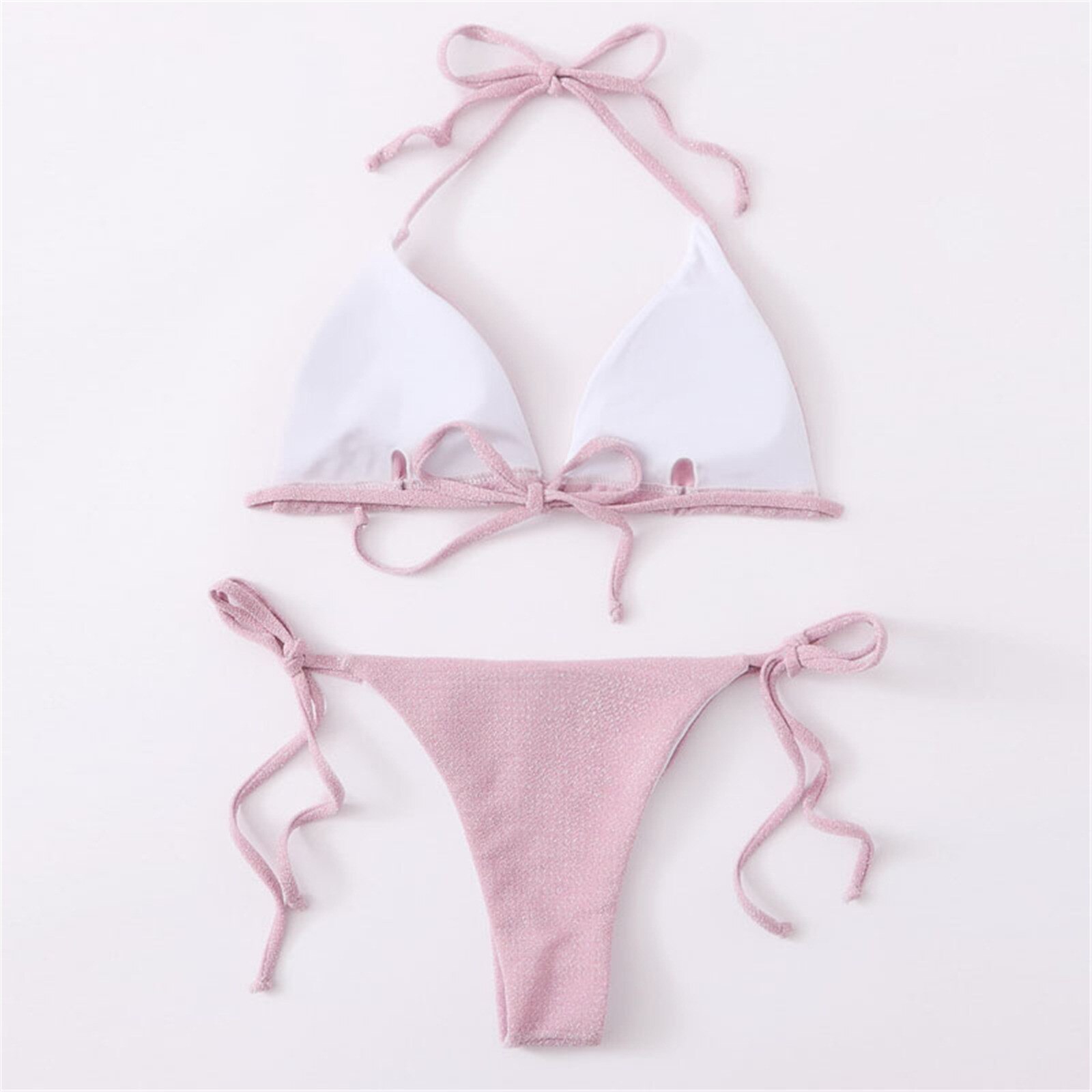 Vrouwen Roze Bikini Set Bandage Push Up Hoge Grandado