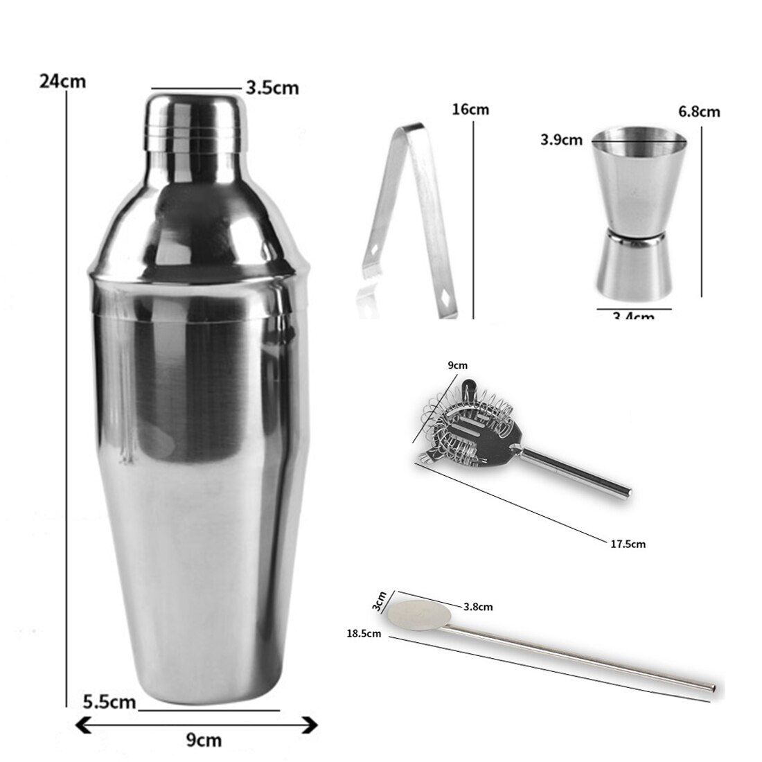 5 Stks Set 750Ml Rvs Cocktail Shaker Mixer Starter Grandado